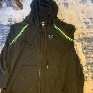 Brand pink, black green and white with green, zip up.
